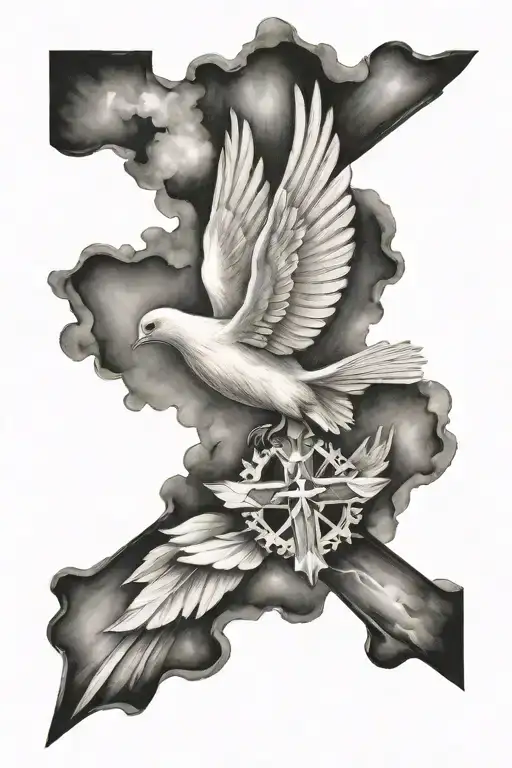 Cross And Dove Flying