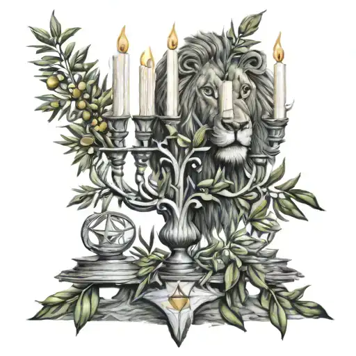 Lion Olive Tree Seven Candle Menorah Star Of David