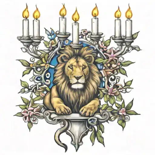 Lion Olive Tree Seven Candle Menorah Star Of David