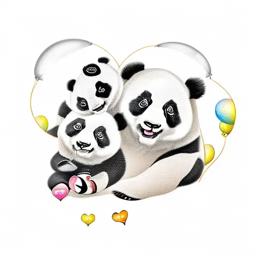 Baby And Mom Panda With Heart Shspe Balloon