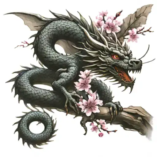 A Dragon And Cherry Tree Japan