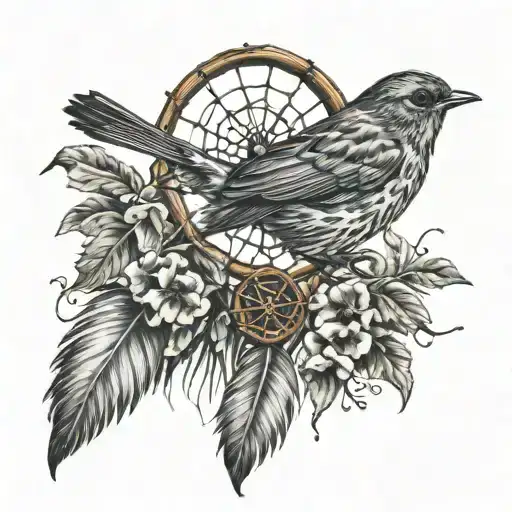 Robin And Mushroom Dream Catcher Entangled