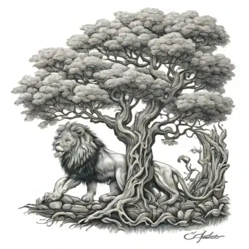 Tree Of Life With Lion Roaring
