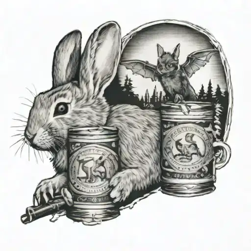 A Rabbit Drinking Pabst Blue Ribbon And A Bat Drinking Natural Light