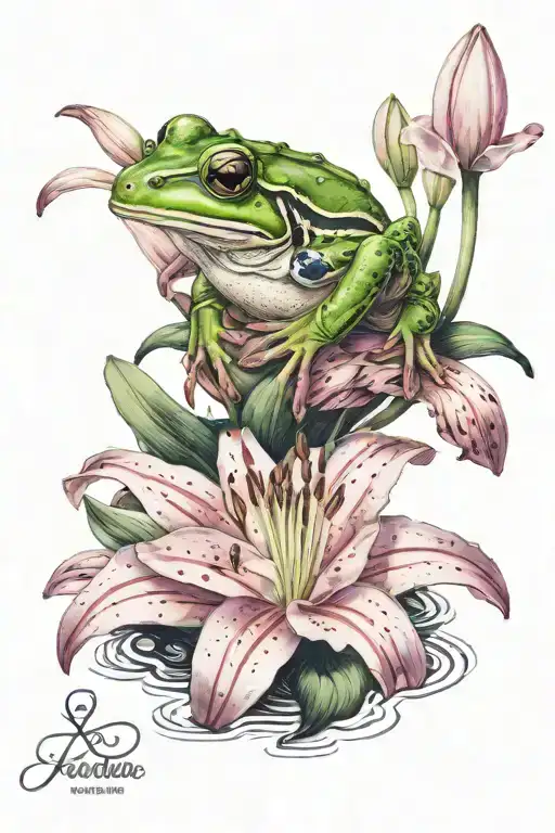 Pink Lily Flower With A Frog