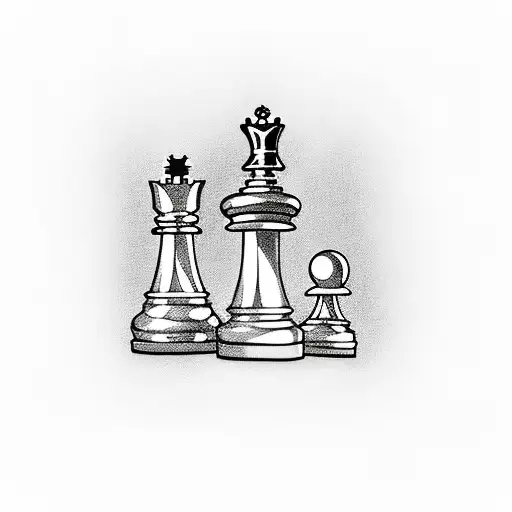 Chess Board With Queen And King Pawns Surrounded By Normal Pawns