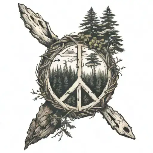Peace Sign Intertwined With Forest Landscape With Hidden