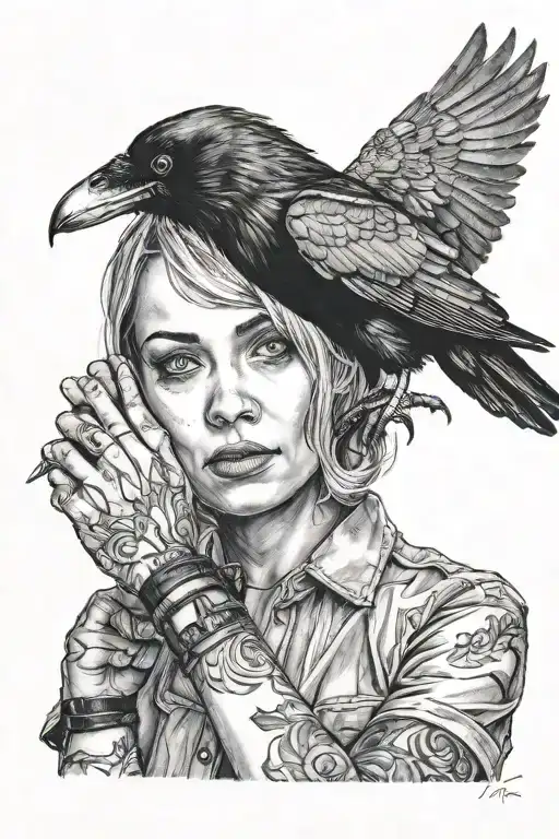 Woman Holding Raven