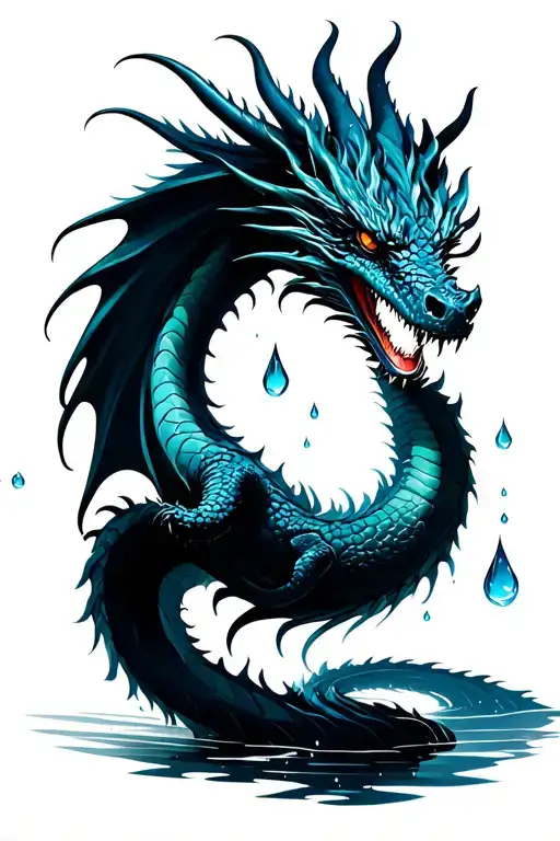 Dragon Silouette Within A Raindrop