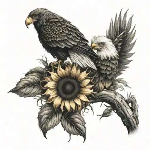 Sunflowers With A Farm And An Eagle For Shoulder