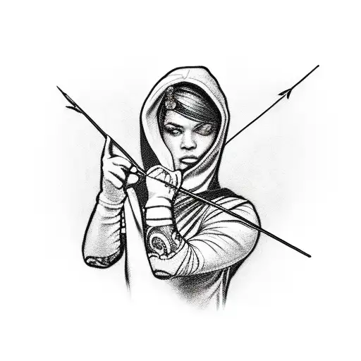 Woman In A Hood Holding A Bow With An Arrow