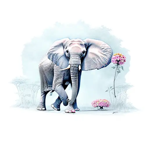 Elephant With Flowers