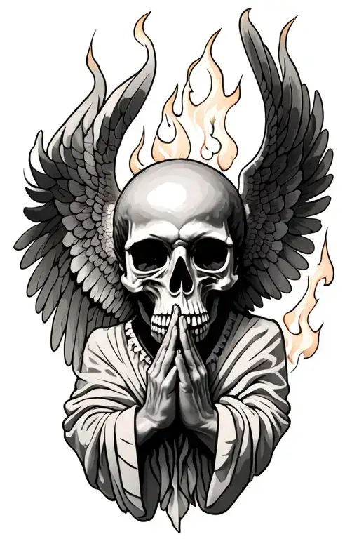 Skull Praying Angel With Flames