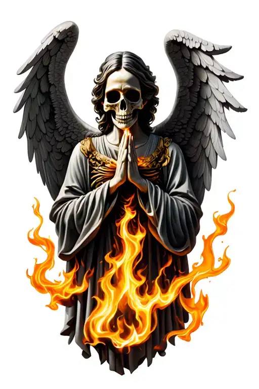 Praying Angel Skeliton In Flames