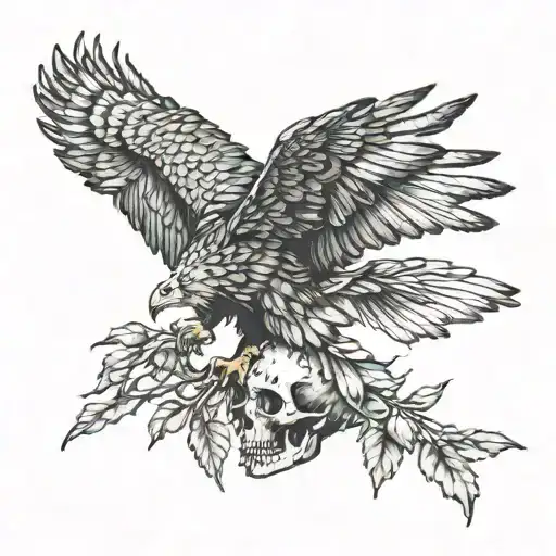 Eagle Carrying A Skull In Its Claws And In Its Mouth A Leaf