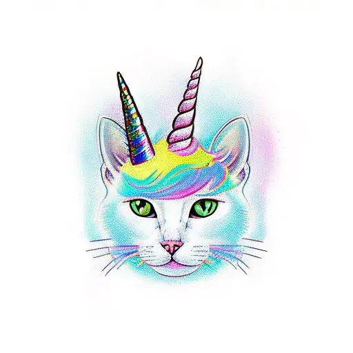 Cat Head With Rainbow Unicorn Horn