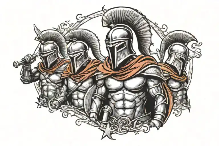 5 Spartans With Word Brotherhood Written In Old English Font