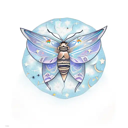 Moth With Moon And Stars