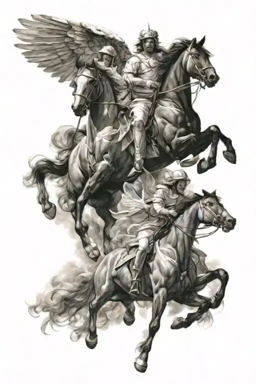 Angels Descending From Heaven On Their Horse