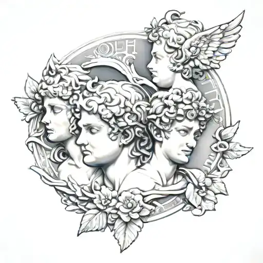 Greek Mythology Tattoo 3 Cupids And An Apollo Sun