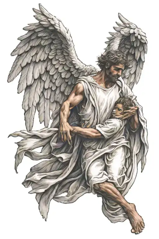 An Angel Carries A Man In His Arms