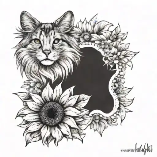 Cat And Dog Paw Print With Sunflowers