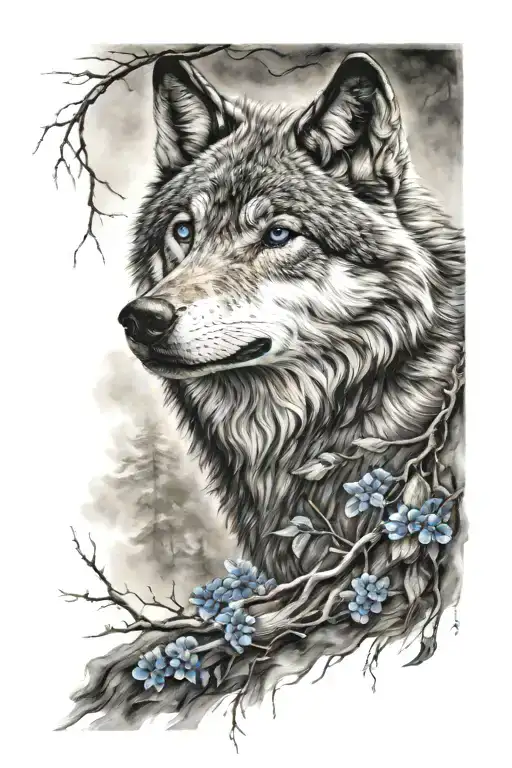 Wolf With Blue Eyes Ready To Hunt