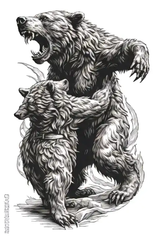 Bear Fighting With Wolf