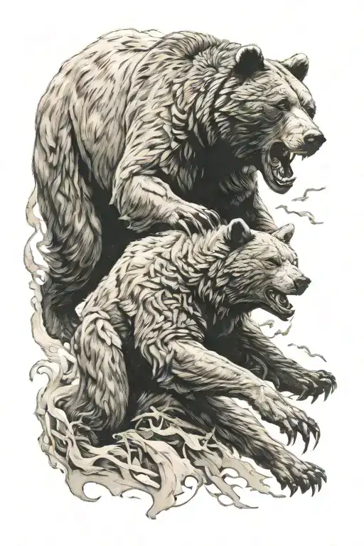 Bear Fighting With Wolf