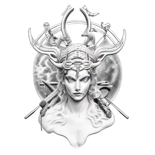 Artemis God Of The Hunt In Black And Withe