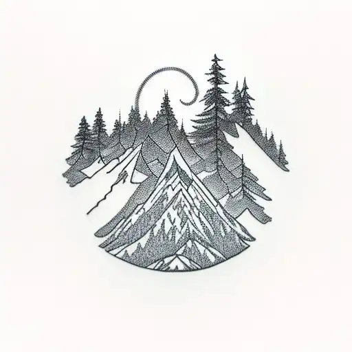 Mountain With A Forest And A Red Hearth