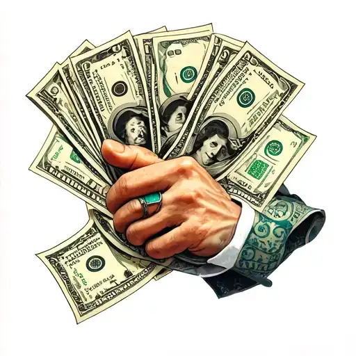 Hand Tattoo With The Things Of Music Money And Robberys