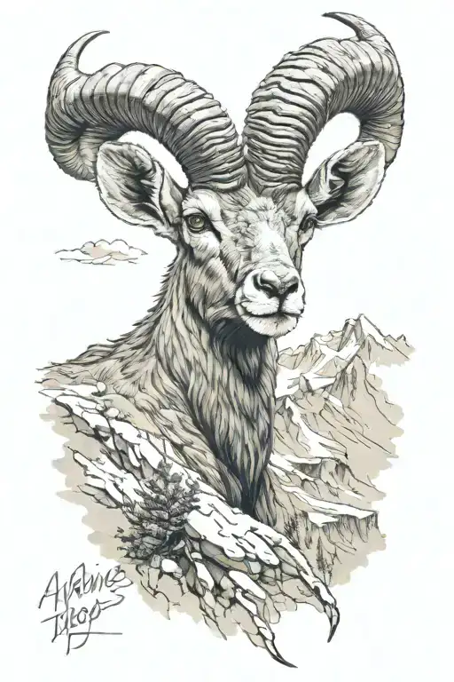 Alphine Ibex In Mountain Landscape