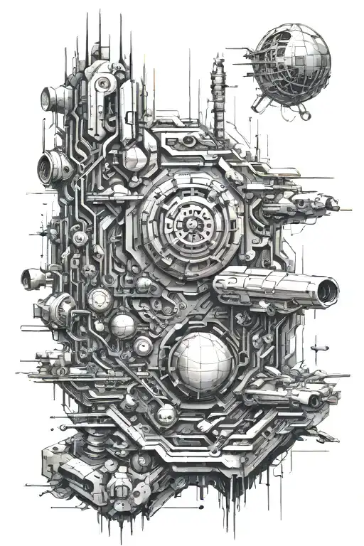 Dystopian Matrix Code Embedded With Spacecraft