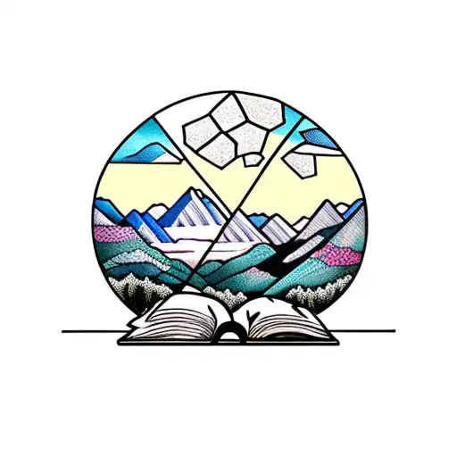 Desk With Books Looking Out A Diamond Shaped Window Facing Mountains And River