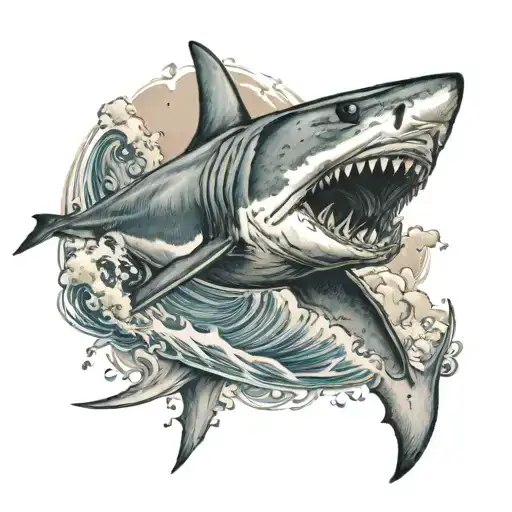 Shark And Surfing Man