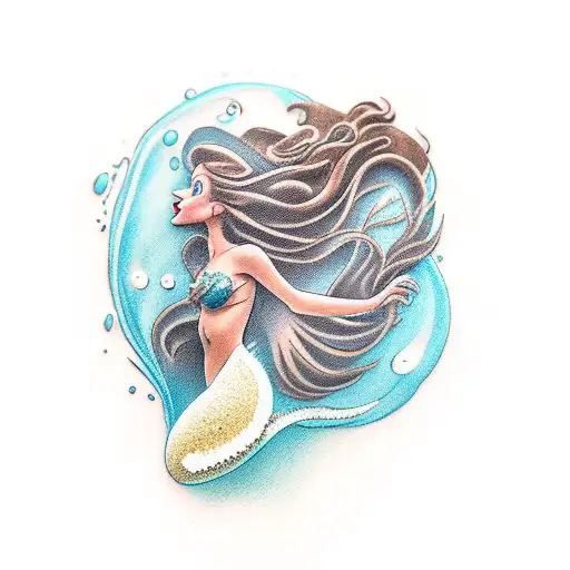 Little Mermaid With Brown Hair An Water Splashing