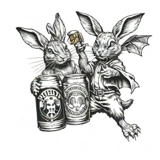 Rabbit And Bat Cheers Motion With Beer Cans