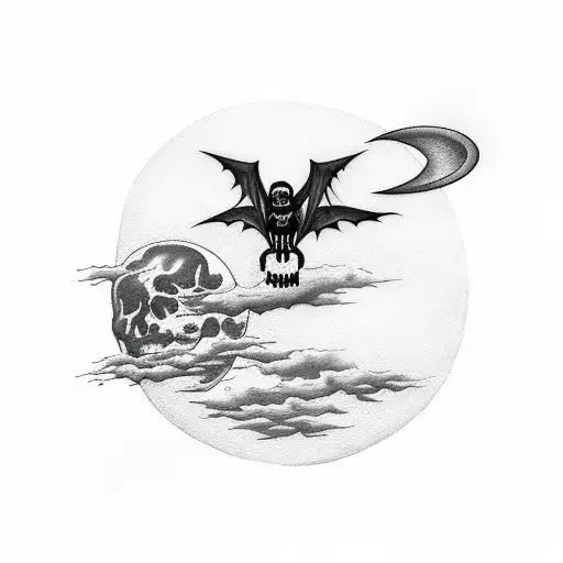 Grim Reaper With Moon And Clouds And Bats