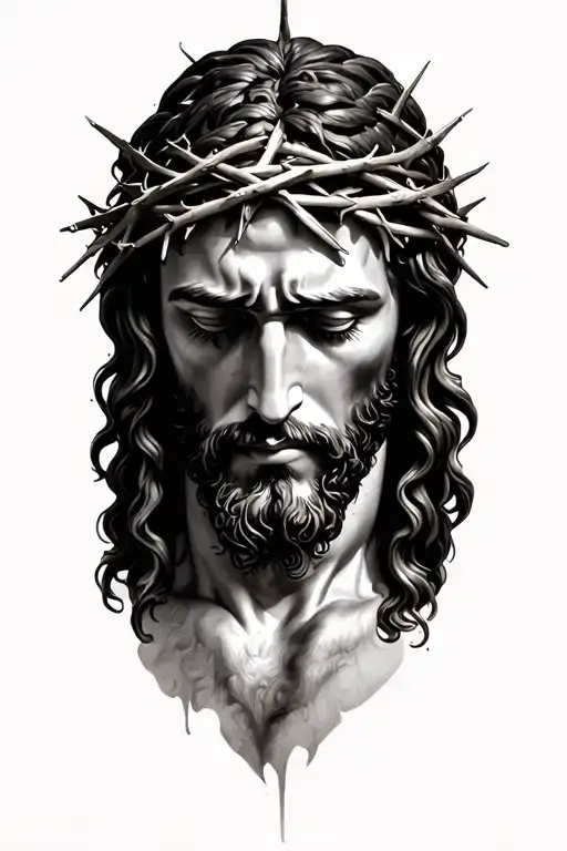 Jesus Face Looking Down Wearing The Crown Of Thorns