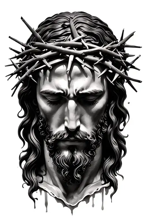 Jesus Face Looking Down Wearing The Crown Of Thorns