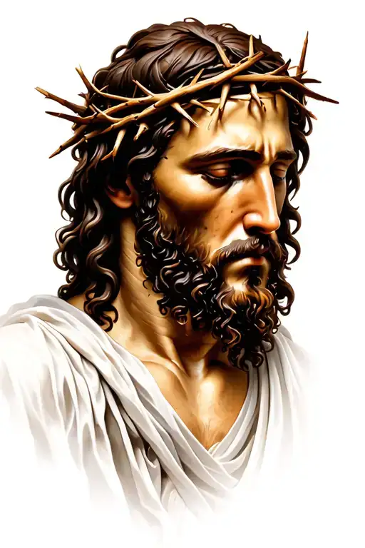 Jesus Face Looking Down Wearing The Crown Of Thorns