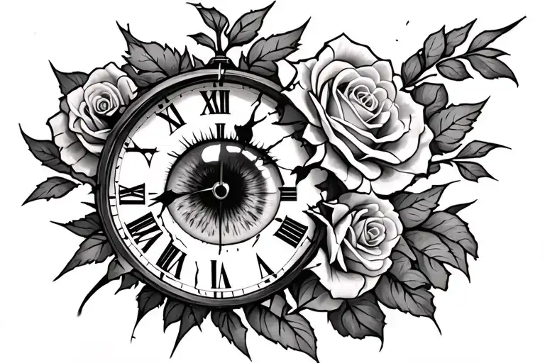 Add The All Seeing Eye Symbol Integrated With Roses On The Sides And More Broken Clocks Black Only