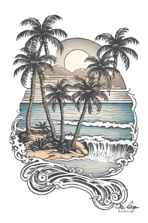 Palm Trees With Beach And Water