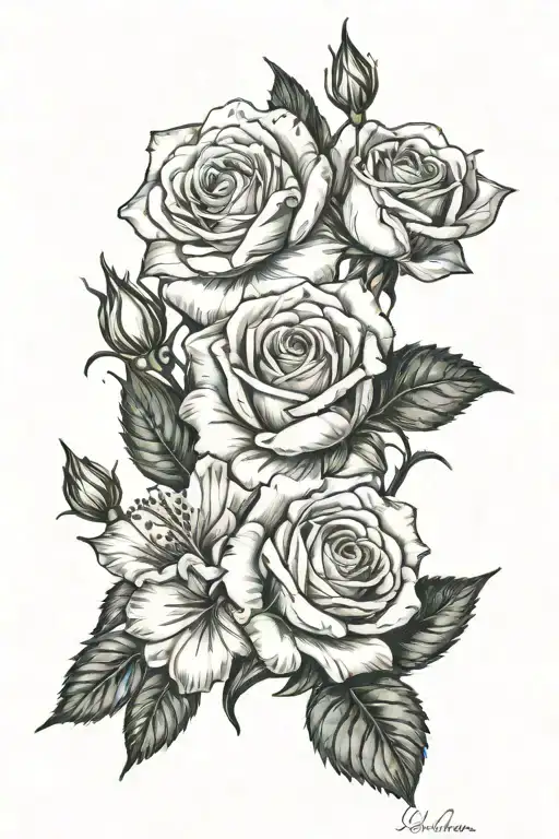 Two Roses And Daphidil And Aster And Marygold And Carnation And Iris And Daisy