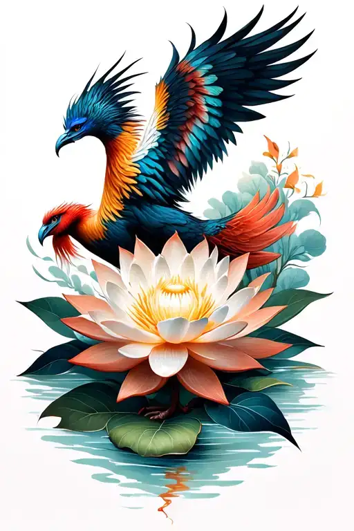 Phoenix And Lotus Flower