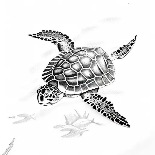 A Detailed Sketch Of A Sea Turtle Swimming