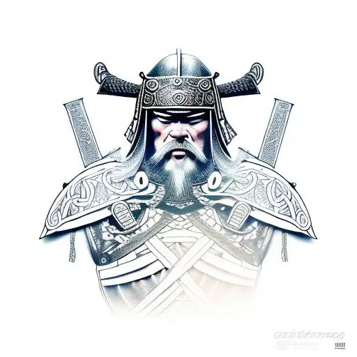 A Viking Samurai On Girih Background