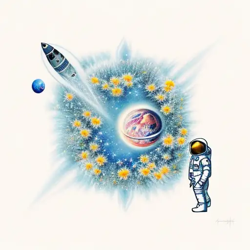 Astronaut With Cosmos Flowers