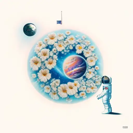 Astronaut With Cosmos Flowers